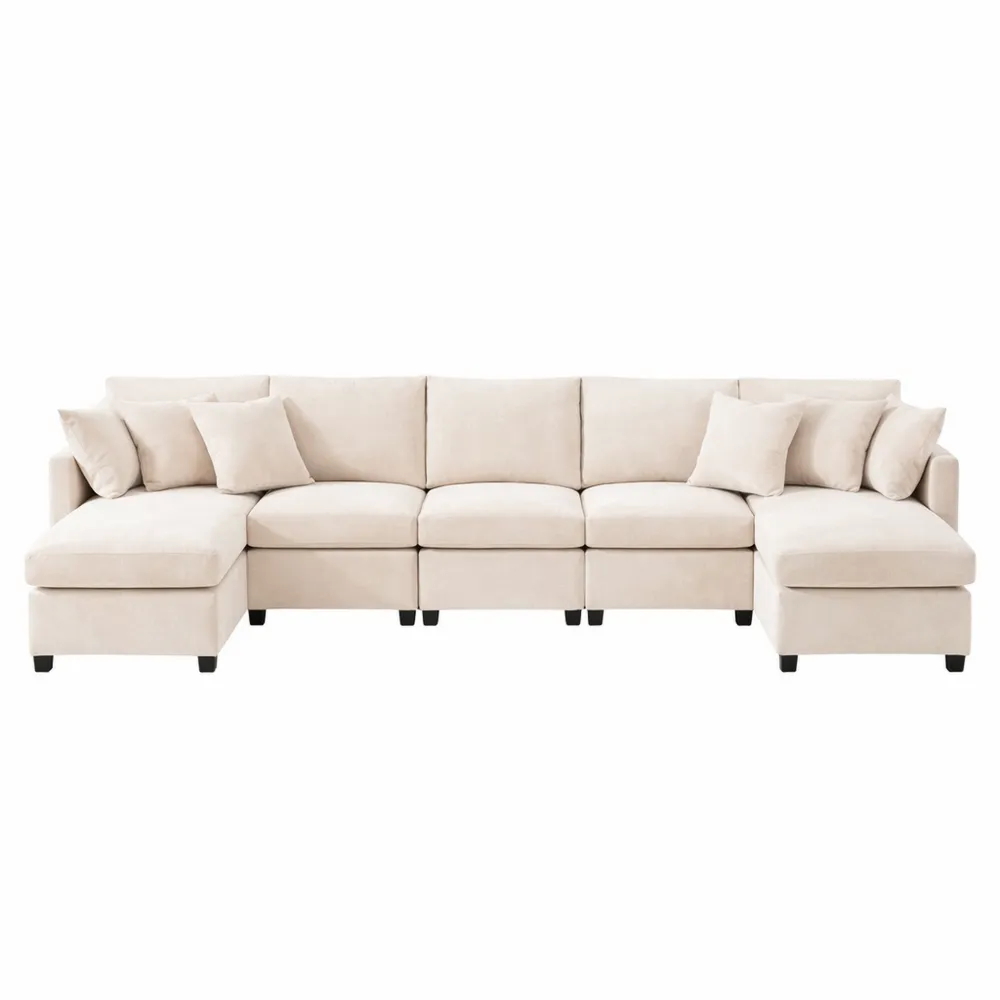 Canapé d'angle modulable avec repose-pieds et coussins pour salon