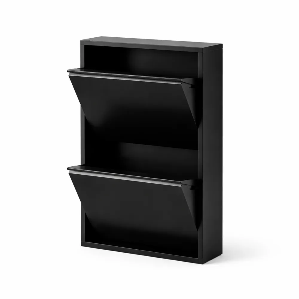 Rangement à Chaussures à Tiroirs Inclinés 2 Niveaux Métal Noir pour Entrée