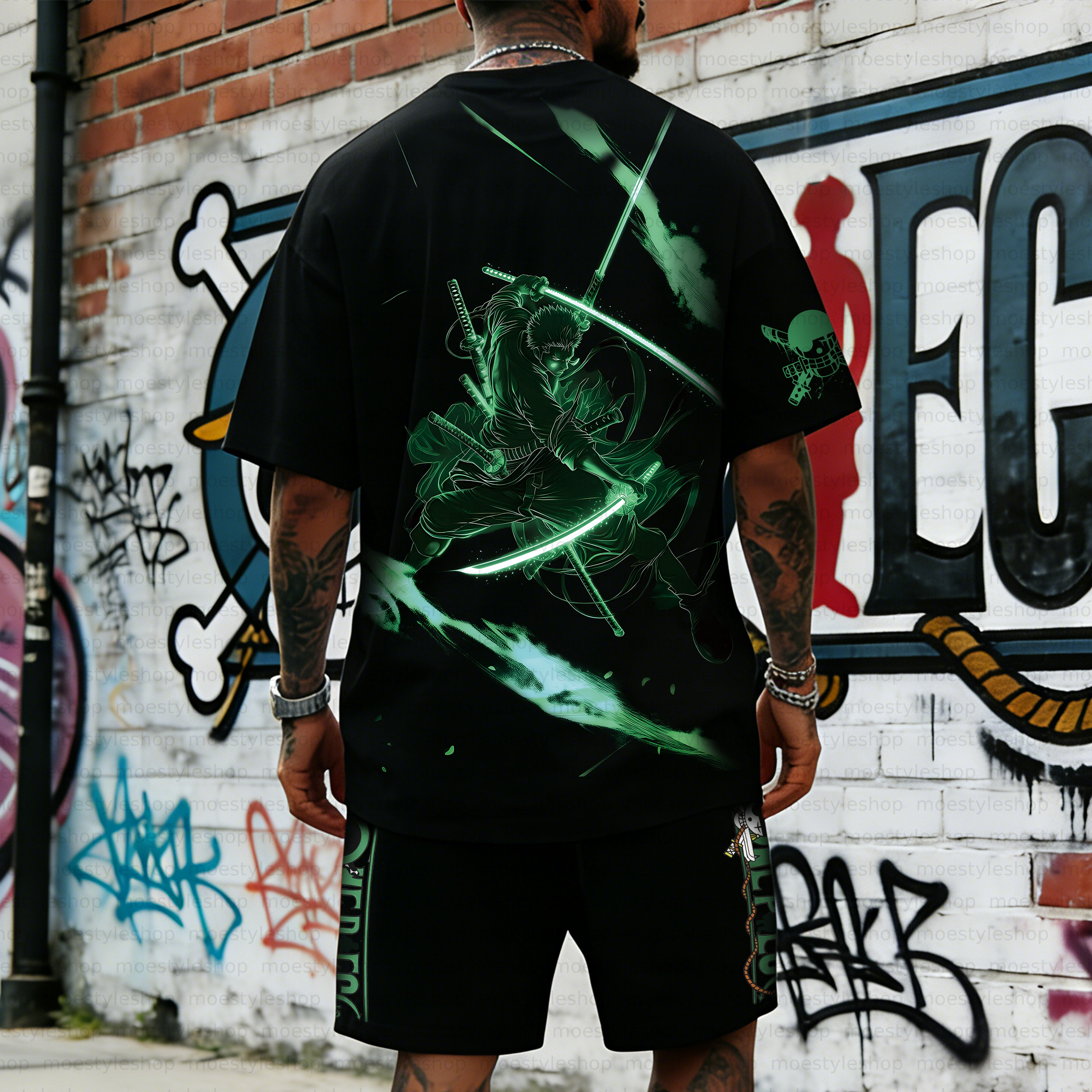 Unisex Anime Inspired Vintage T-shirt& Shorts 2 Pieces Set