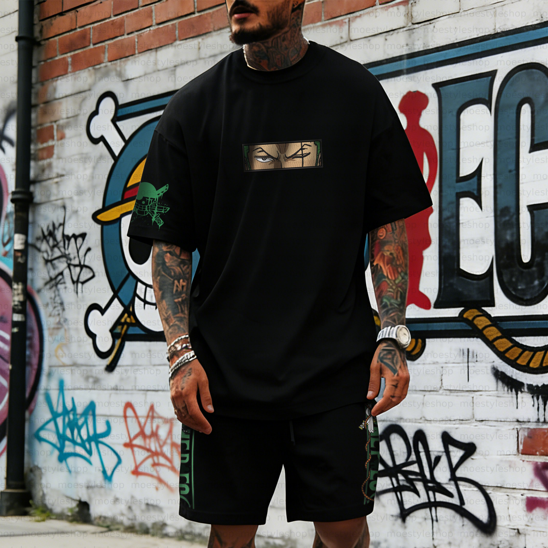 Unisex Anime Inspired Vintage T-shirt& Shorts 2 Pieces Set