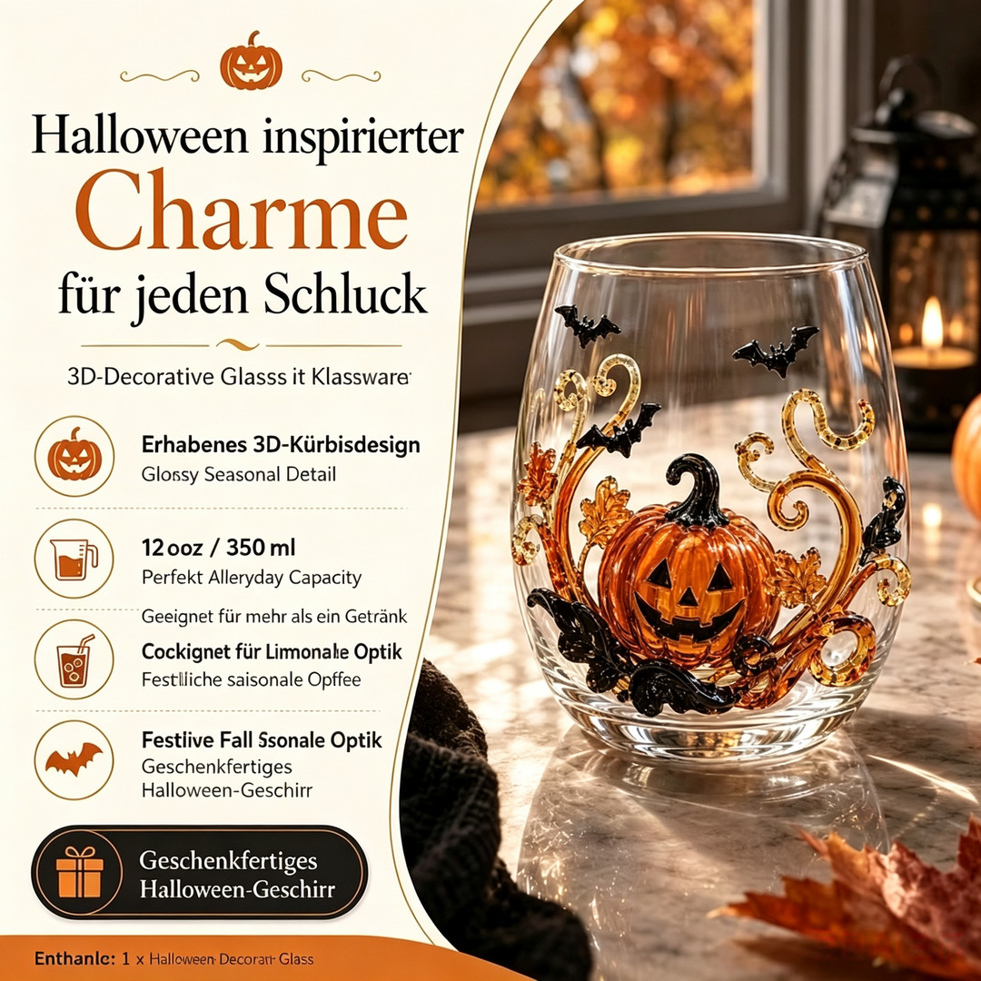 🎃 3D-Halloween-Glaskollektion in Kunsthandwerksqualität | Für magische Halloween-Drinks, auffällige 3D-Details, leuchtende Party-Momente und gemütliches Herbst-Ambiente an der Hausbar