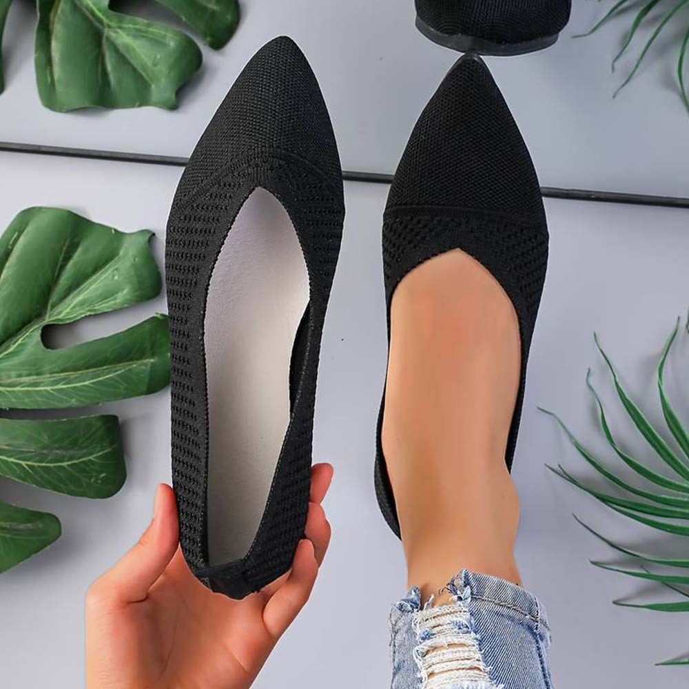 Metallwolke Atmungsaktive Strick-Flats für Damen mit spitzer Zehenpart