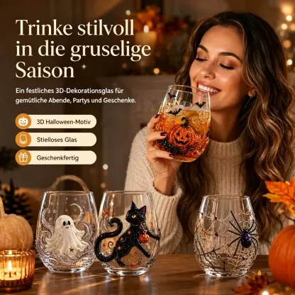 🎃 3D-Halloween-Glaskollektion in Kunsthandwerksqualität | Für magische Halloween-Drinks, auffällige 3D-Details, leuchtende Party-Momente und gemütliches Herbst-Ambiente an der Hausbar