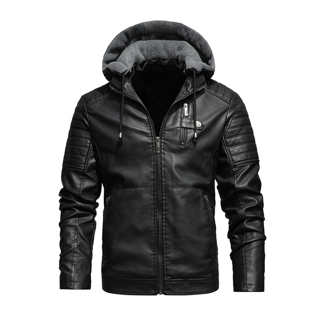  Neue samtwarme Lederjacke mit Kapuze für Herren im Herbst und Winter