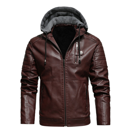  Neue samtwarme Lederjacke mit Kapuze für Herren im Herbst und Winter