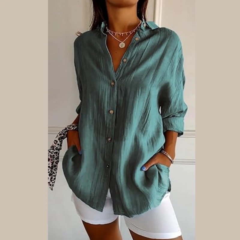 Klassisches Plissiertes Strukturiertes einreihiges Revershemd für Damen