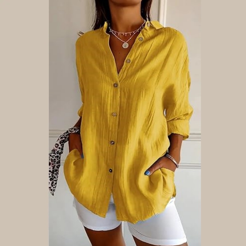 Klassisches Plissiertes Strukturiertes einreihiges Revershemd für Damen