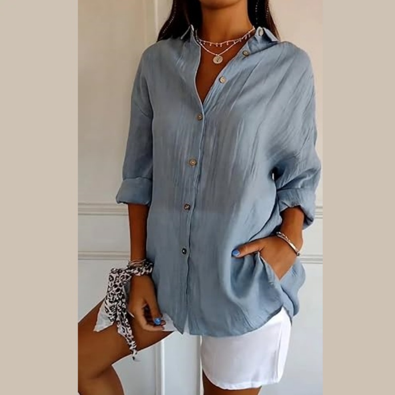 Klassisches Plissiertes Strukturiertes einreihiges Revershemd für Damen