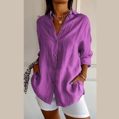Klassisches Plissiertes Strukturiertes einreihiges Revershemd für Damen
