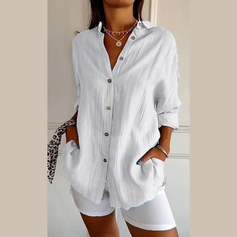 Klassisches Plissiertes Strukturiertes einreihiges Revershemd für Damen