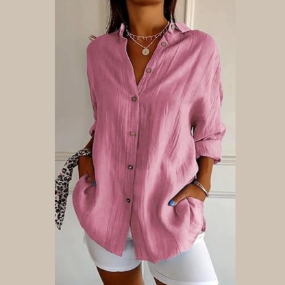 Klassisches Plissiertes Strukturiertes einreihiges Revershemd für Damen