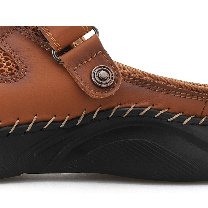 MEN'S OUTDOOR GENUINE LEATHER MESH HALF PACK SANDALS