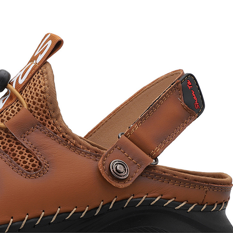 MEN'S OUTDOOR GENUINE LEATHER MESH HALF PACK SANDALS