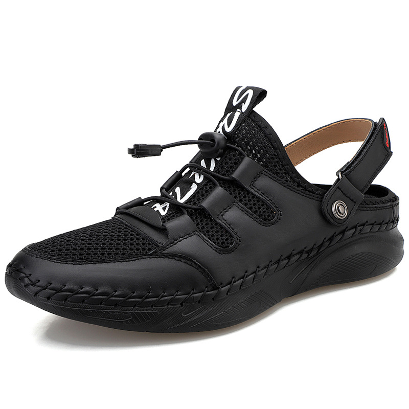 MEN'S OUTDOOR GENUINE LEATHER MESH HALF PACK SANDALS