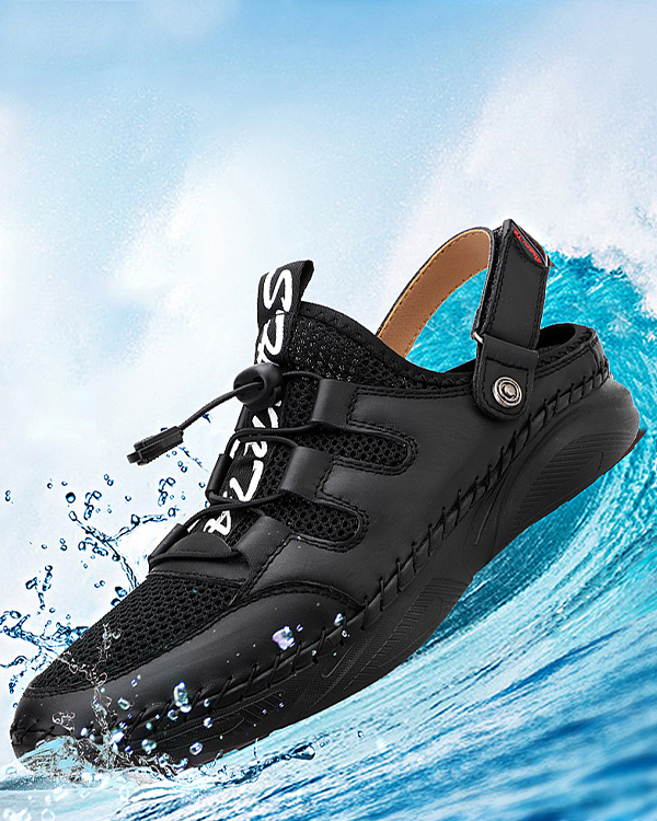 MEN'S OUTDOOR GENUINE LEATHER MESH HALF PACK SANDALS