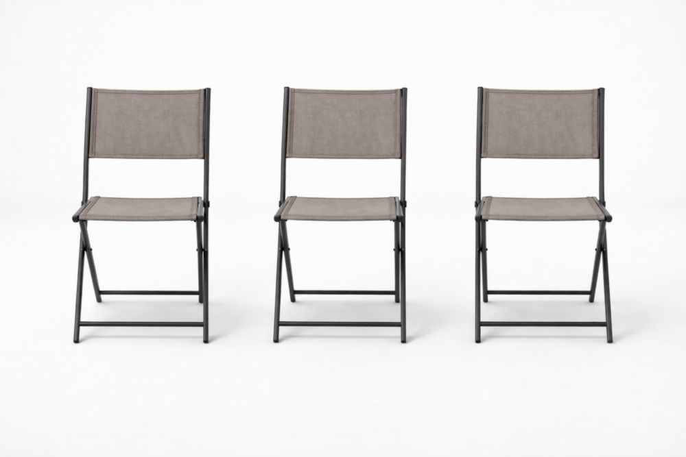 Set di 3 Sedie Pieghevoli in Tessuto Poliestere e Metallo Grigio