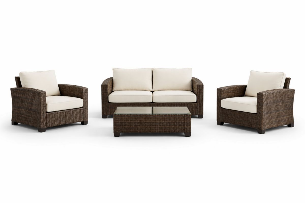 Set Divani da Giardino in Rattan con Tavolino in Vetro