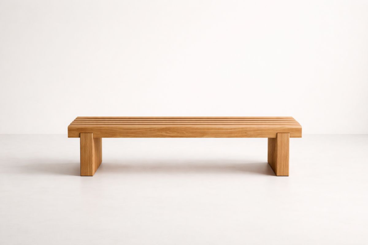 Panca rettangolare in legno massello di quercia