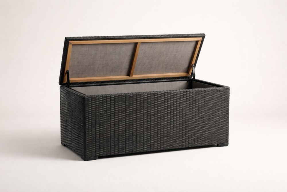 Cassapanca in Rattan Sintetico Nero con Struttura in Metallo