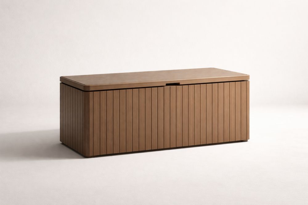 Cassa da giardino rettangolare in plastica effetto legno marrone