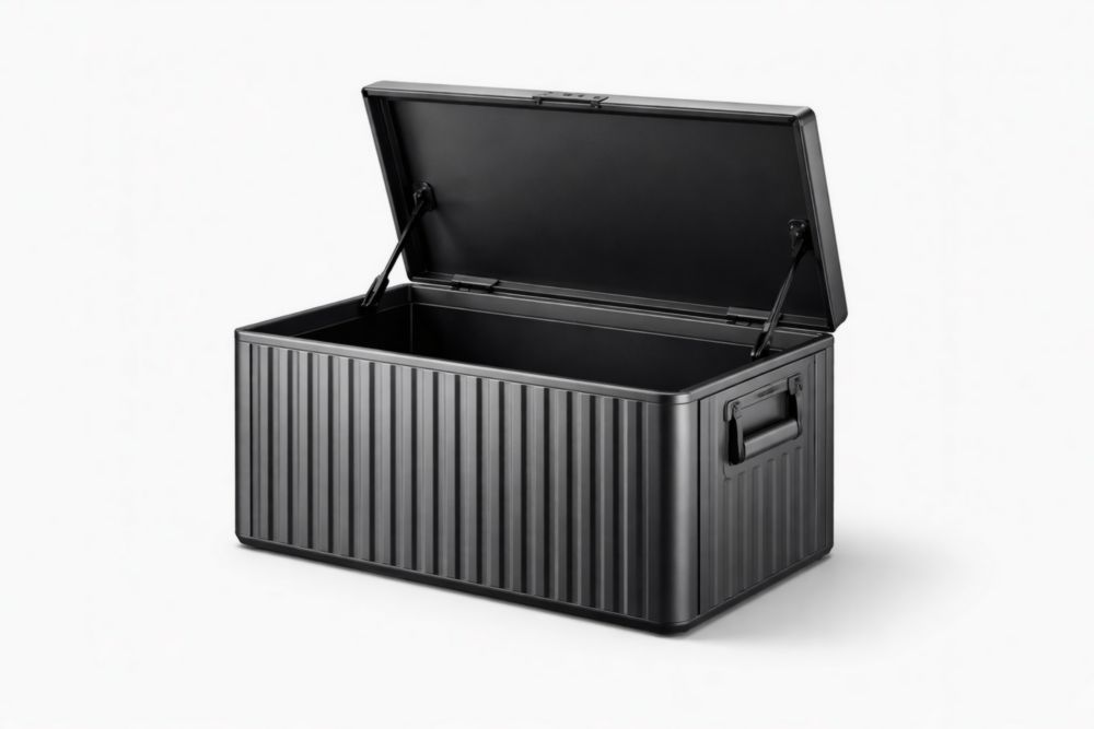 Contenitore portaoggetti in metallo nero con coperchio 60x40x30 cm