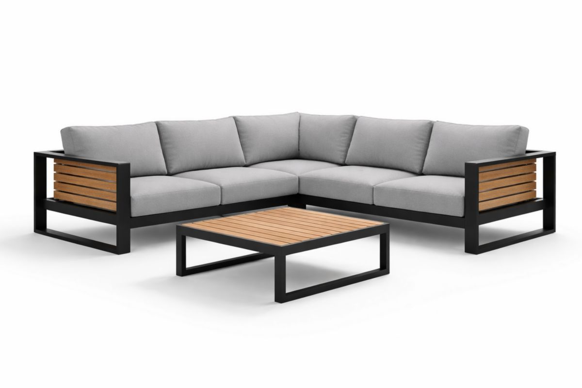Divano Angolare da Esterno in Alluminio e Legno con Tavolino