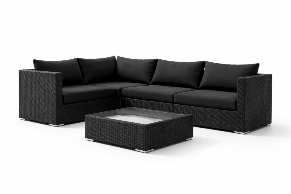 Set Divano Angolare Nero in Rattan Sintetico con Tavolino