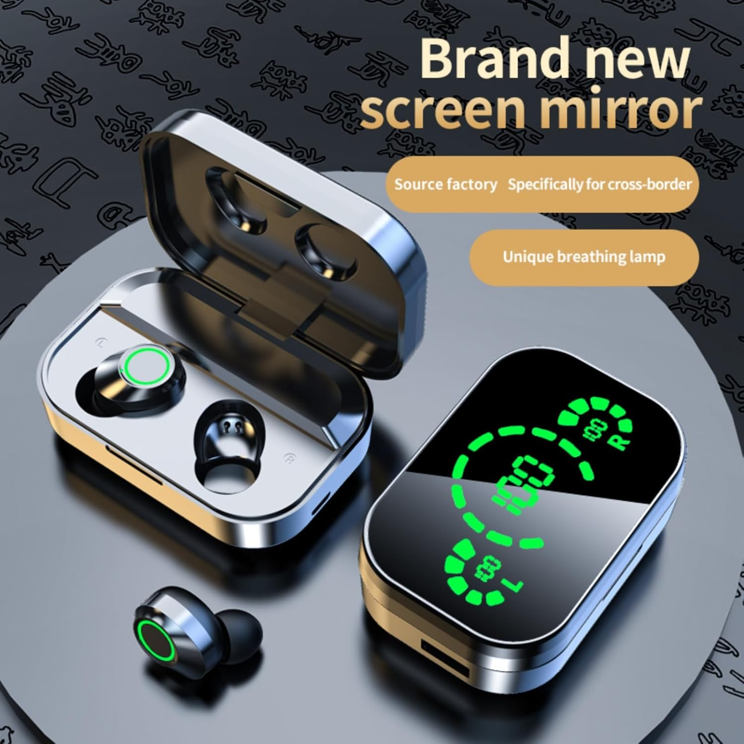High-definition mirror screen LED display headphones
