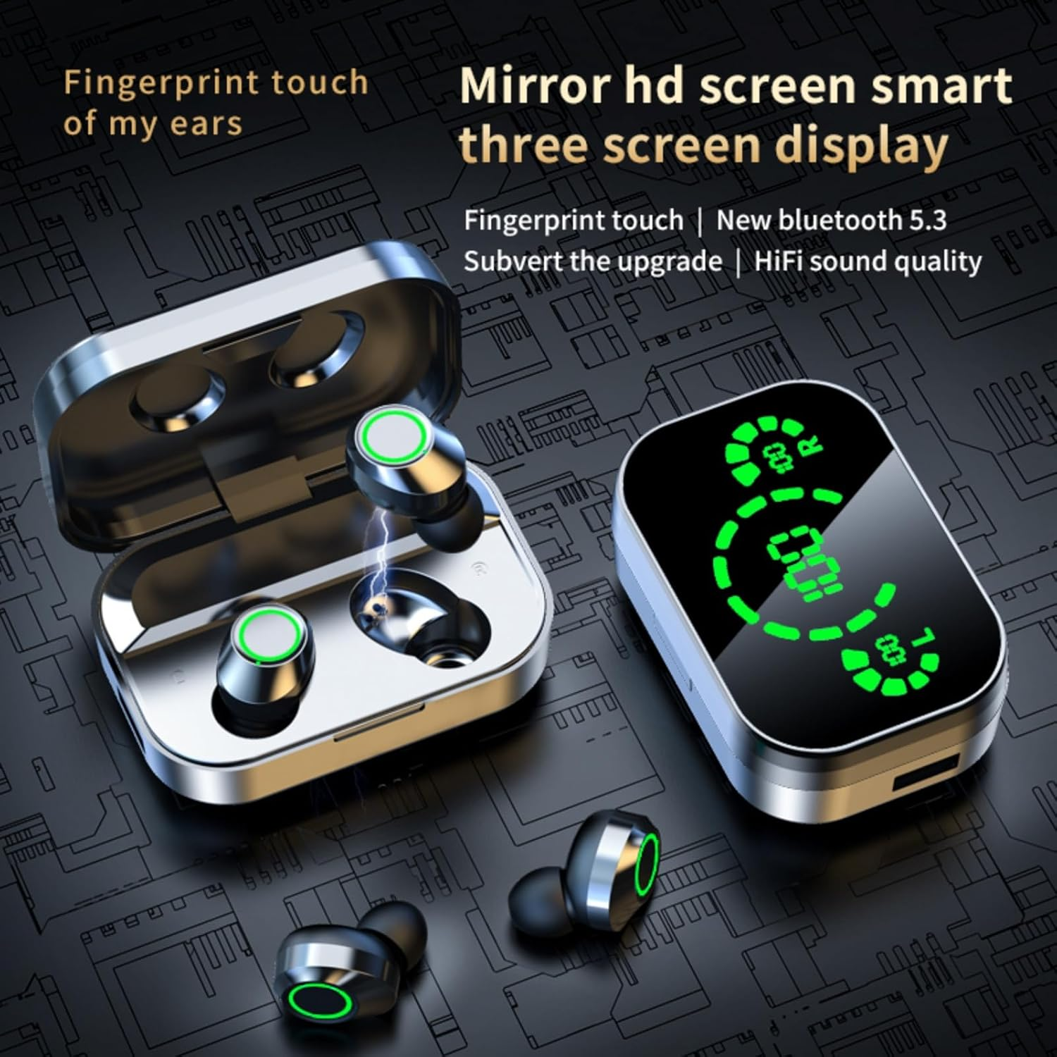High-definition mirror screen LED display headphones