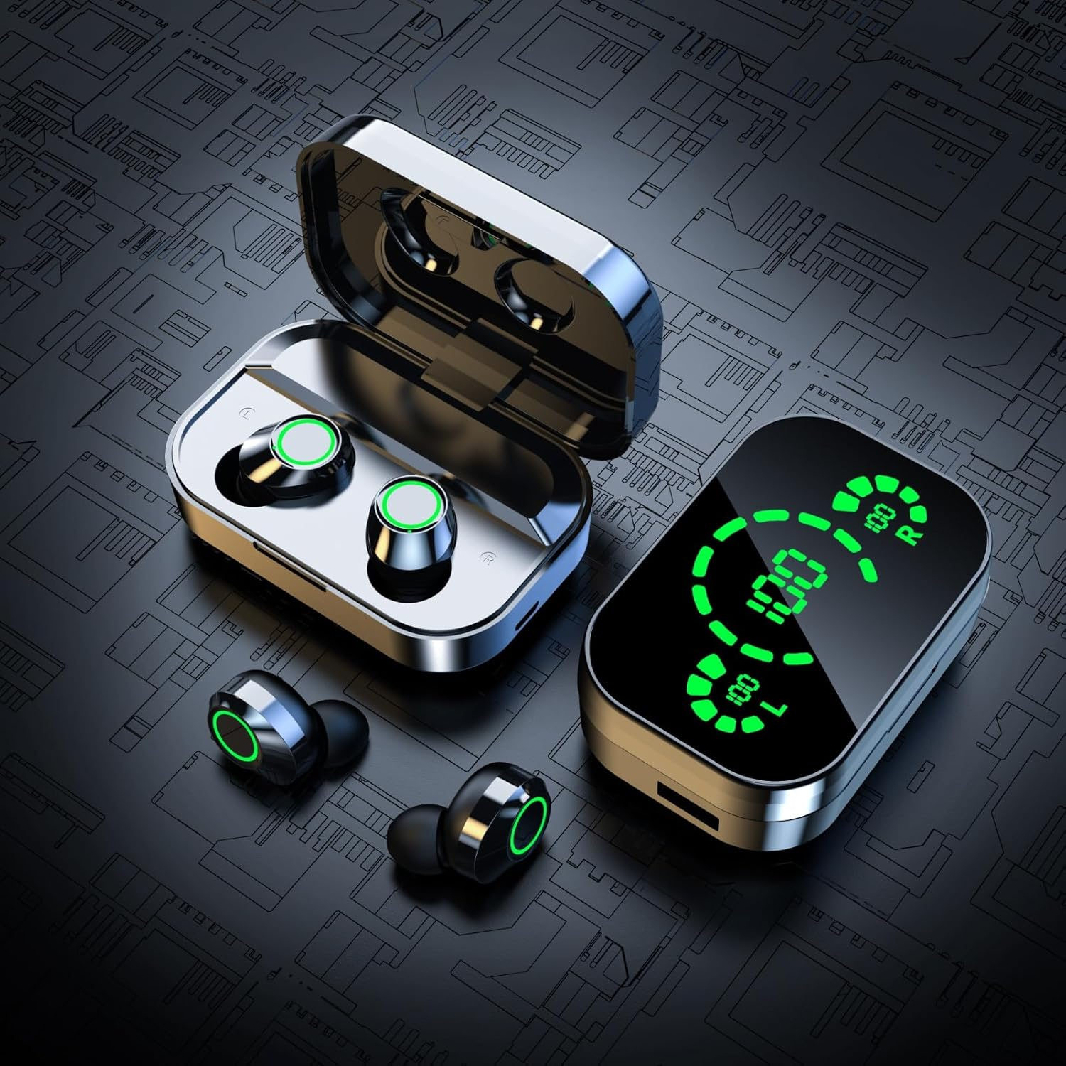 High-definition mirror screen LED display headphones