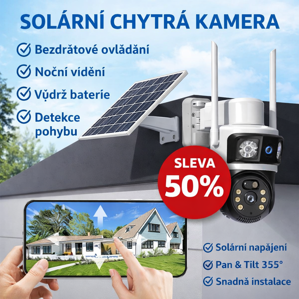 Bezdrátová 4G kamera s vysokým rozlišením, nočním viděním a rozlišením 20 MP, která je napájena solární energií a nevyžaduje žádná data (není potřeba žádný zdroj napájení).