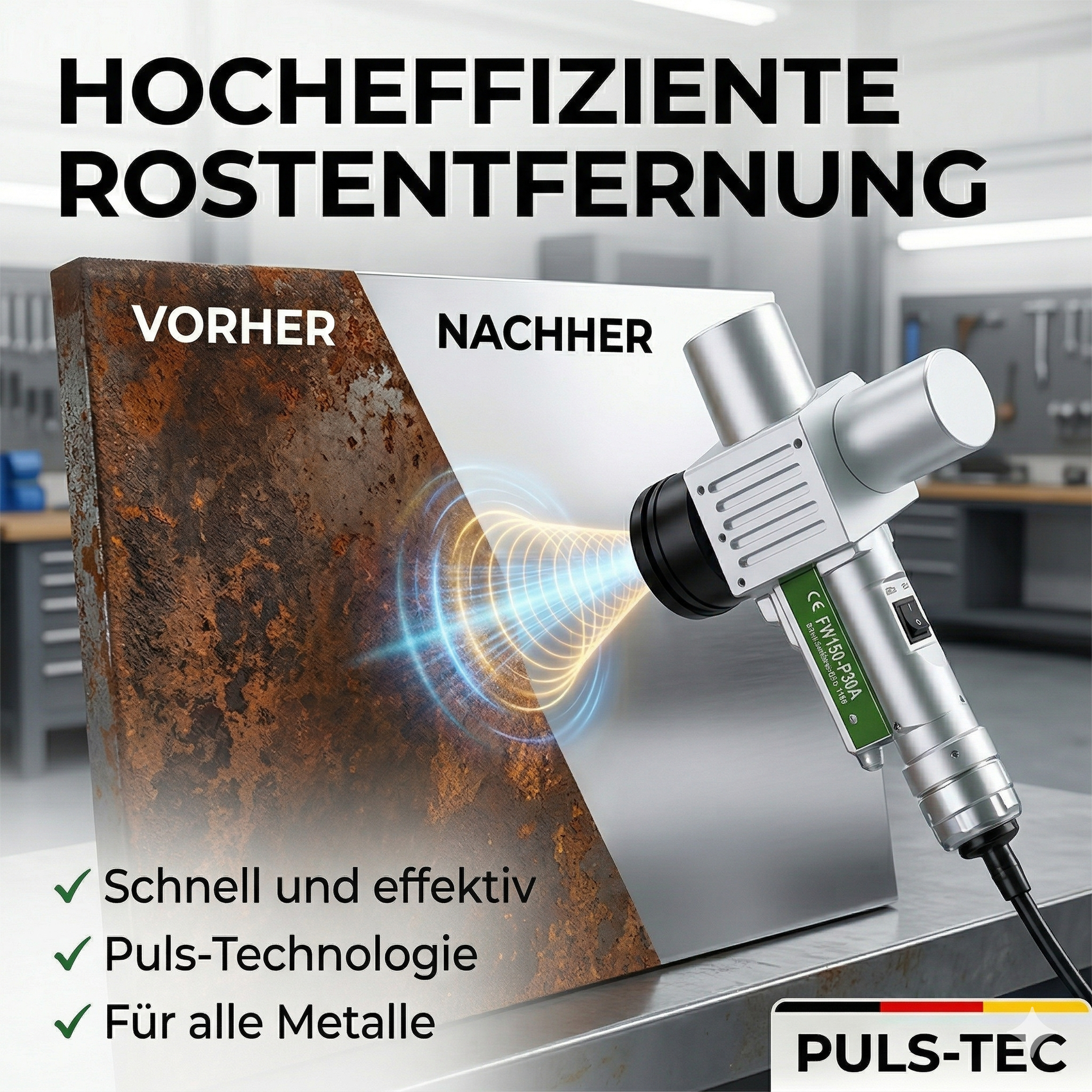 Handgehaltene Pulsenreinigung FWH50-P30A：Unterstützt 11 Reinigungsprogramme und ermöglicht einfaches Umschalten zwischen verschiedenen Prozessen.