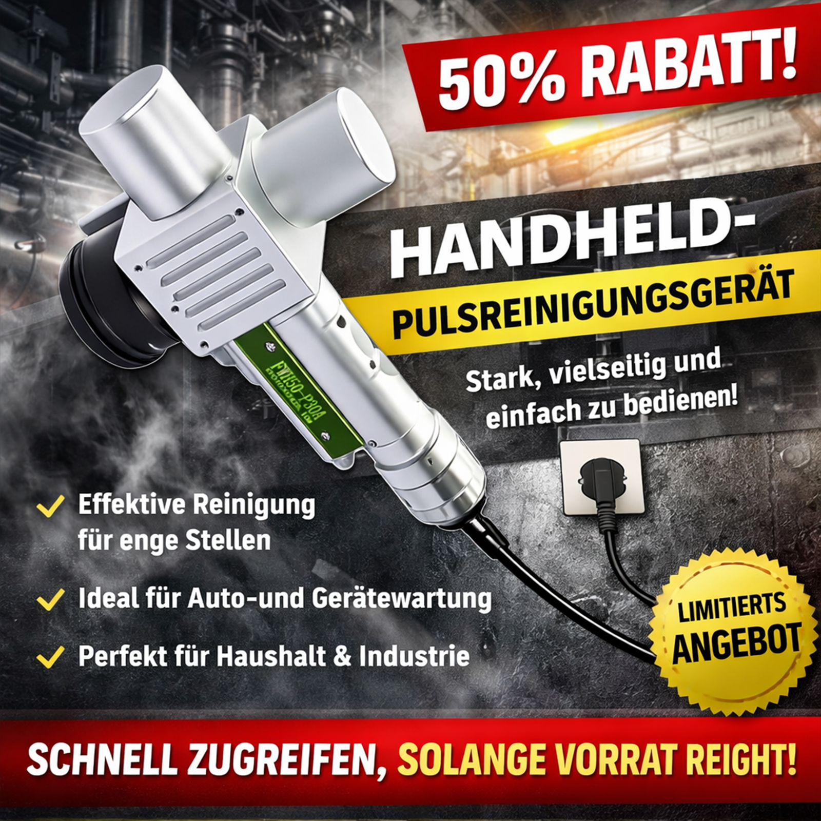 Handgehaltene Pulsenreinigung FWH50-P30A：Unterstützt 11 Reinigungsprogramme und ermöglicht einfaches Umschalten zwischen verschiedenen Prozessen.