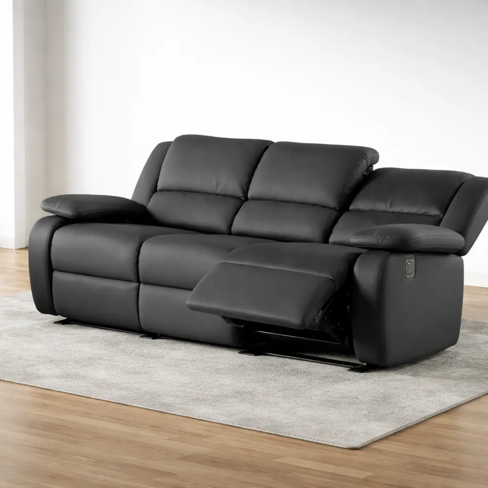 Canapé Relaxation Manuel 3 Places Gris Réglable