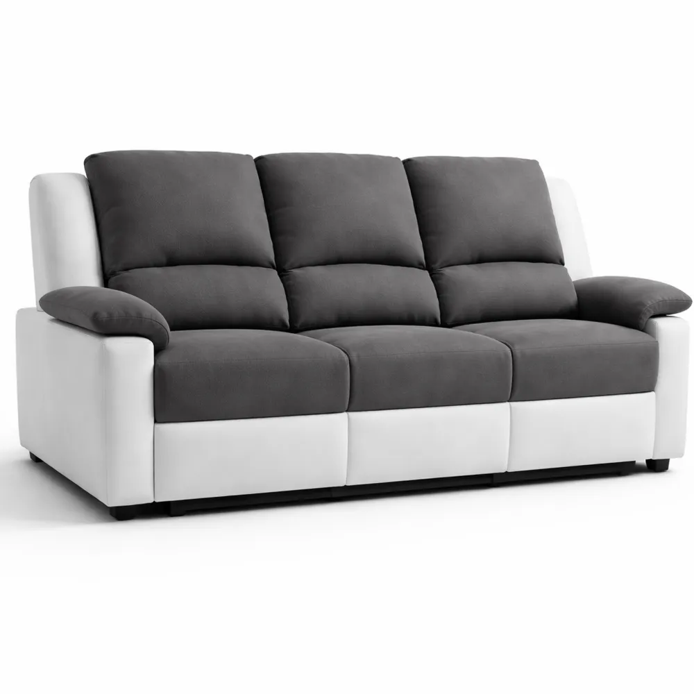Canapé de Relaxation Manuel 3 Places Inclinaison Réglable Simili Gris/Blanc