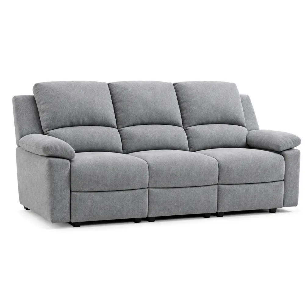Canapé Relax 3 Places en Tissu Gris Clair avec Inclinaison Réglable