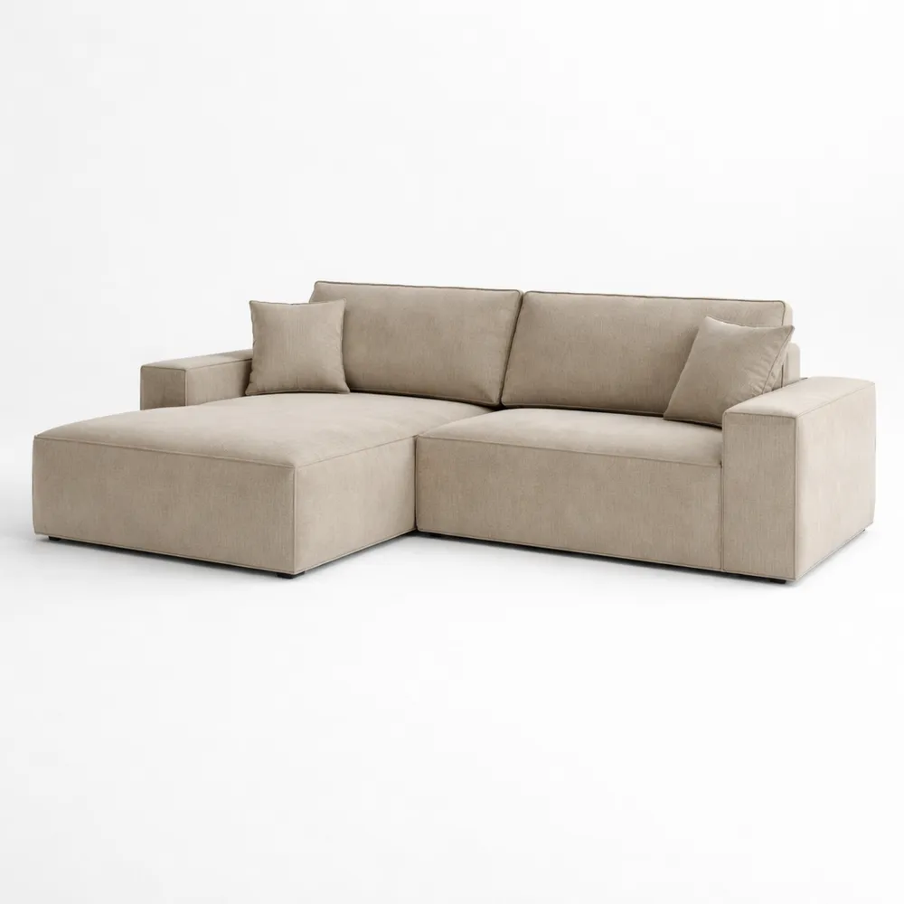 Canapé d'angle modulable avec coffre de rangement en velours côtelé beige