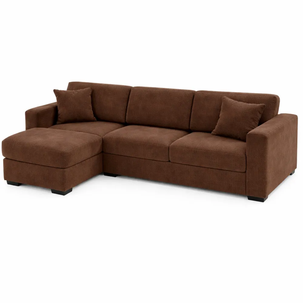 Canapé d'angle convertible en velours côtelé 4 places avec coffre marron