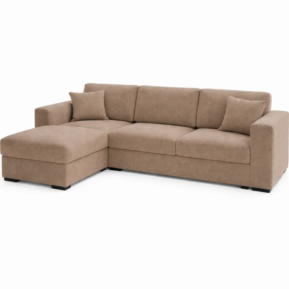 Canapé d'angle convertible en velours côtelé 4 places avec coffre