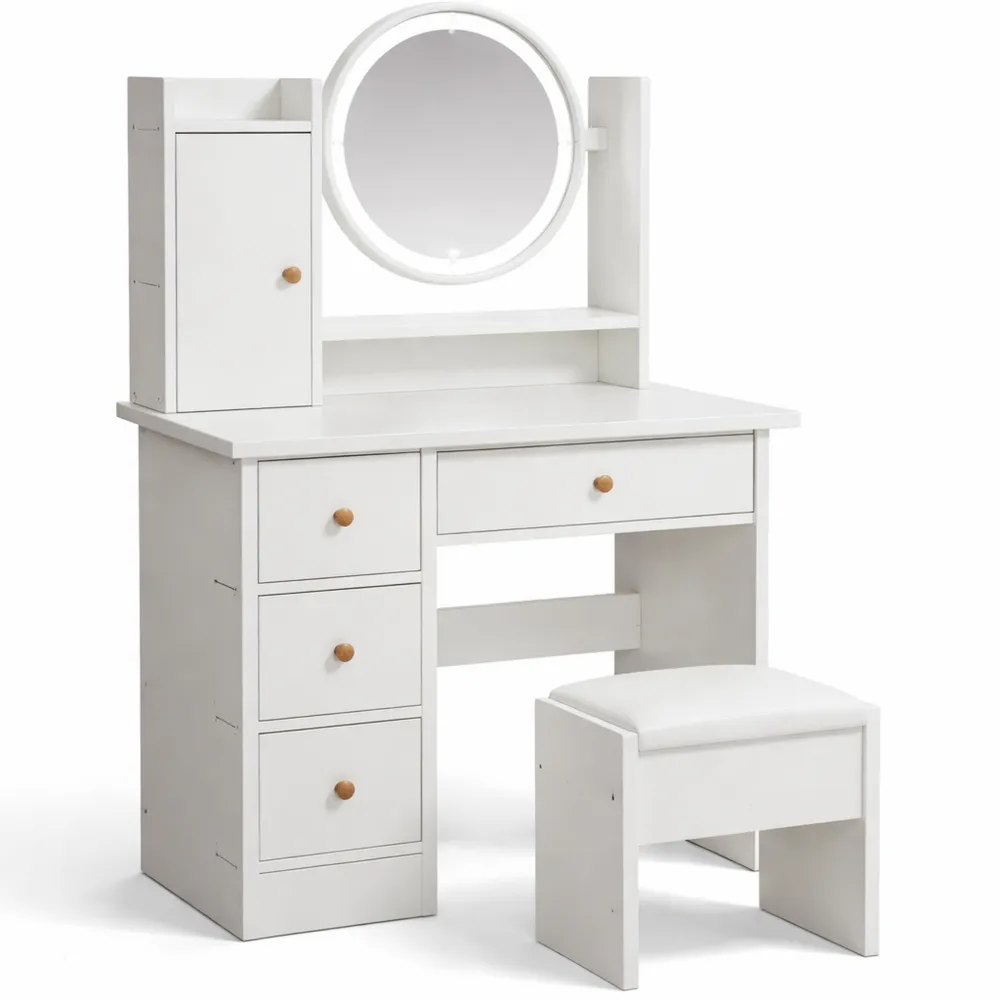 Table de maquillage avec miroir éclairé et tabouret - 80 cm