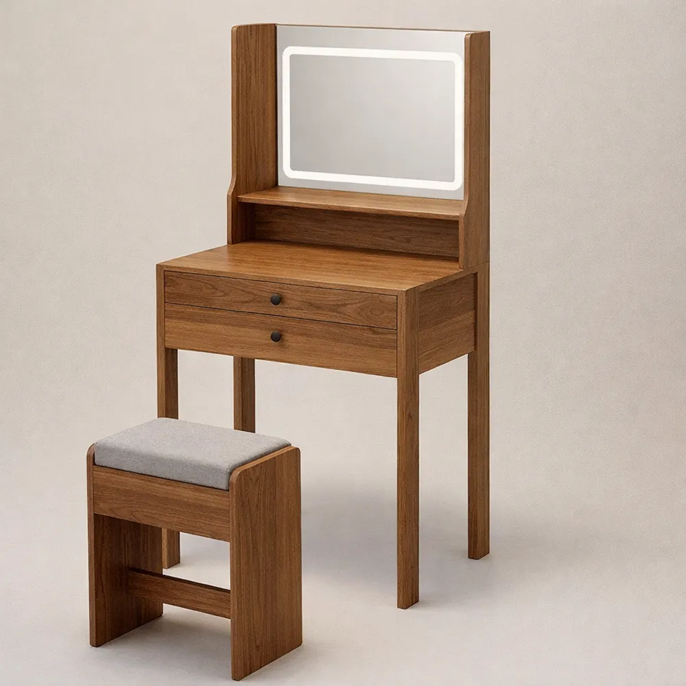 Table de Maquillage Moderne avec Rangements et Lumière Réglable