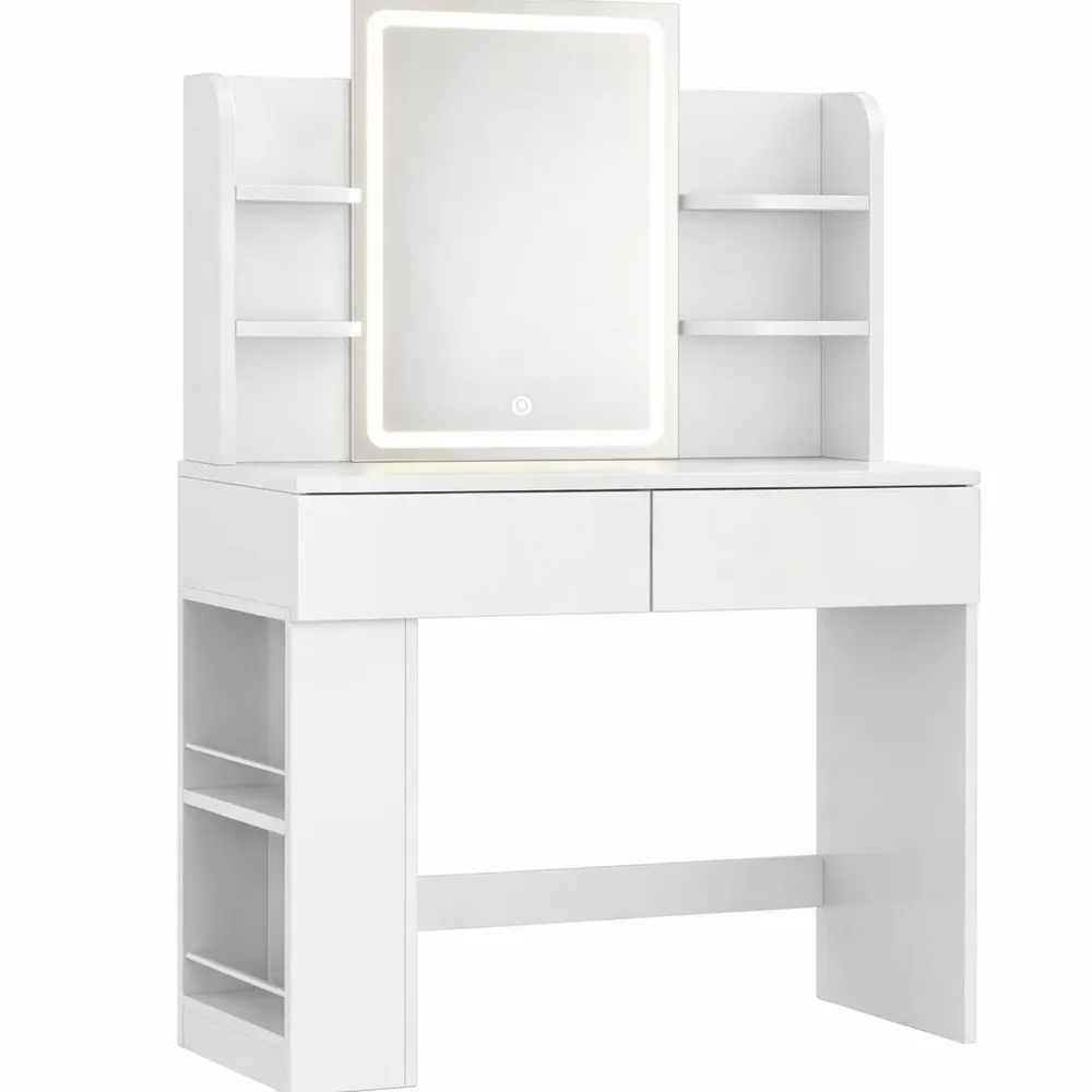 Table de Maquillage Moderne avec Miroir LED et Rangement Multifonction