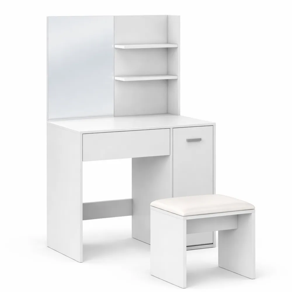 Table de Maquillage avec Rangement et Tabouret, Miroir et Étagère Réglable