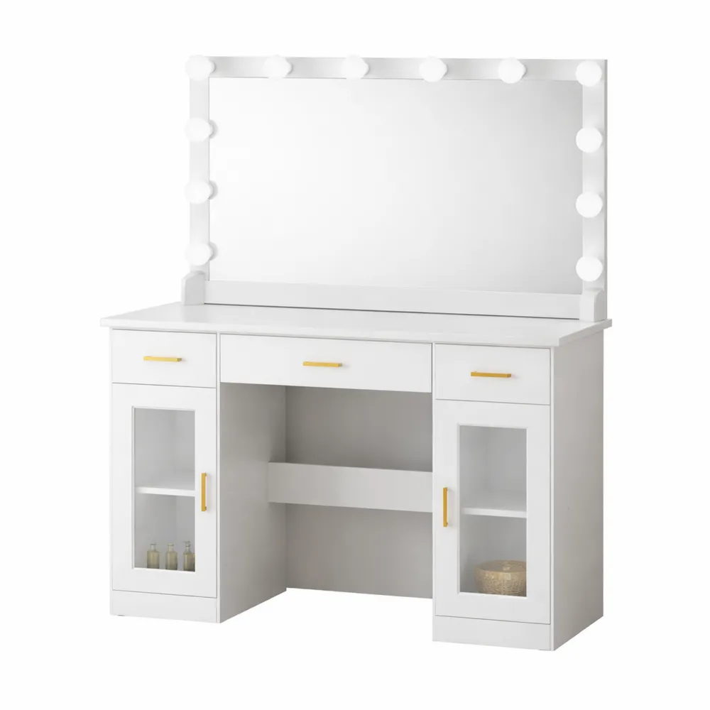 Coiffeuse Moderne avec Miroir LED et Grand Rangement