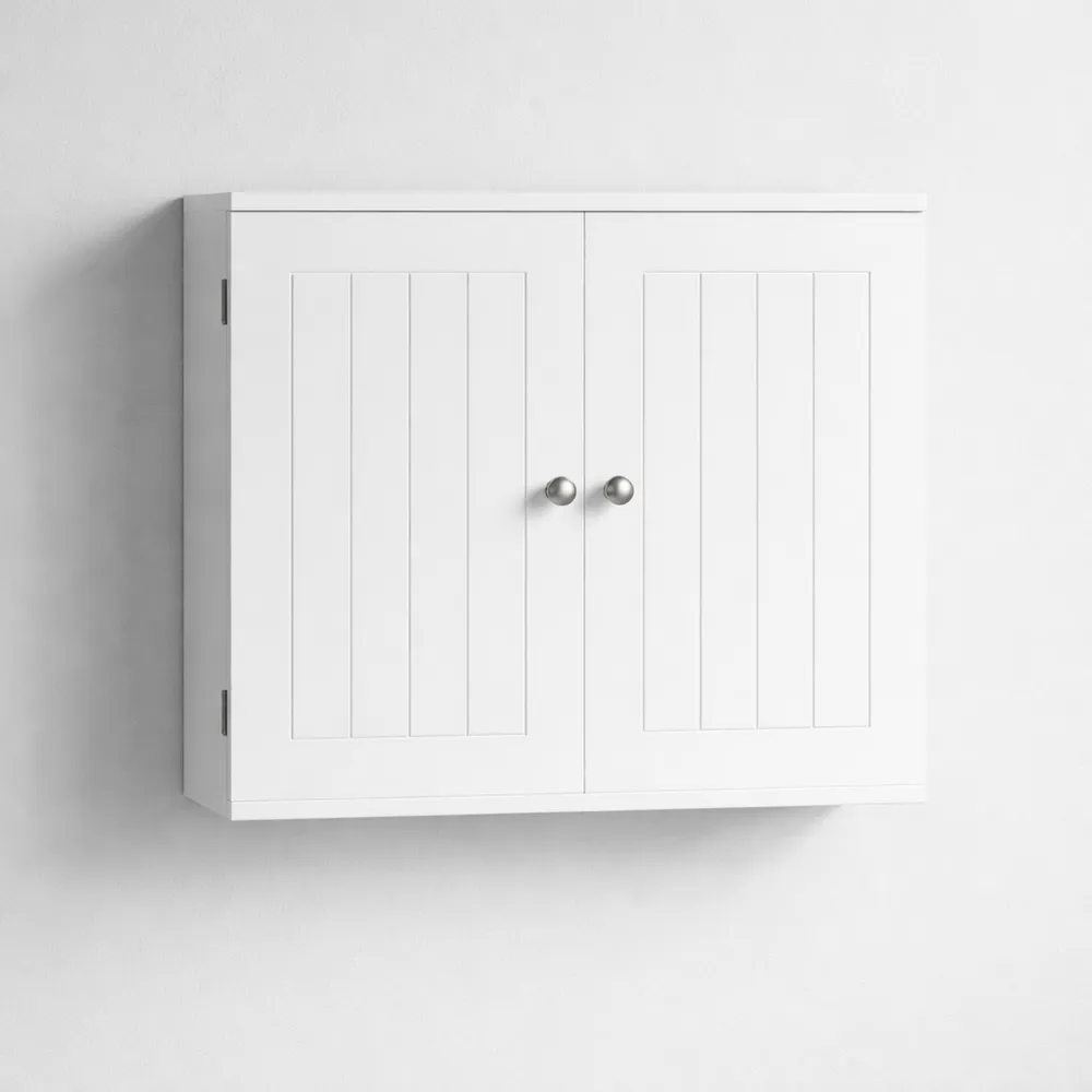 Étagère Murale de Salle de Bain avec Portes Doubles, Blanc