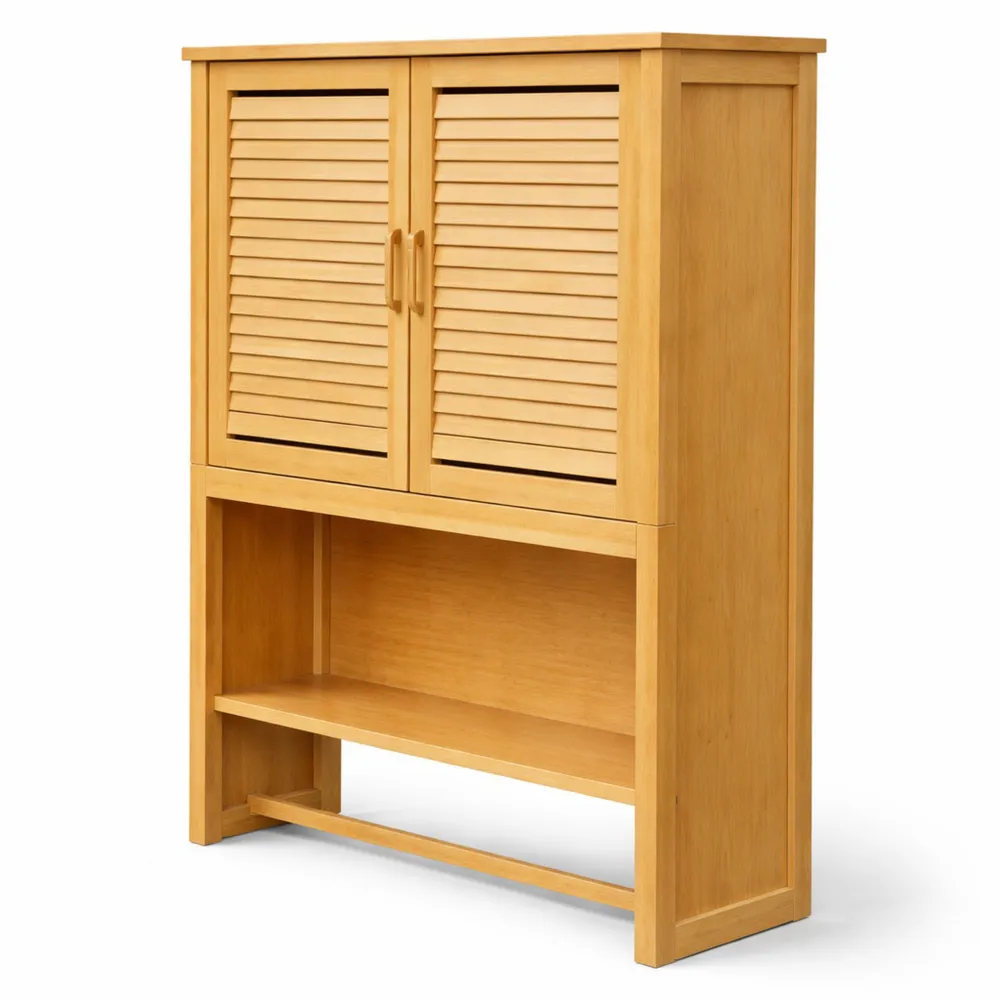 Armoire Murale de Salle de Bain en Bambou avec Porte-Serviette