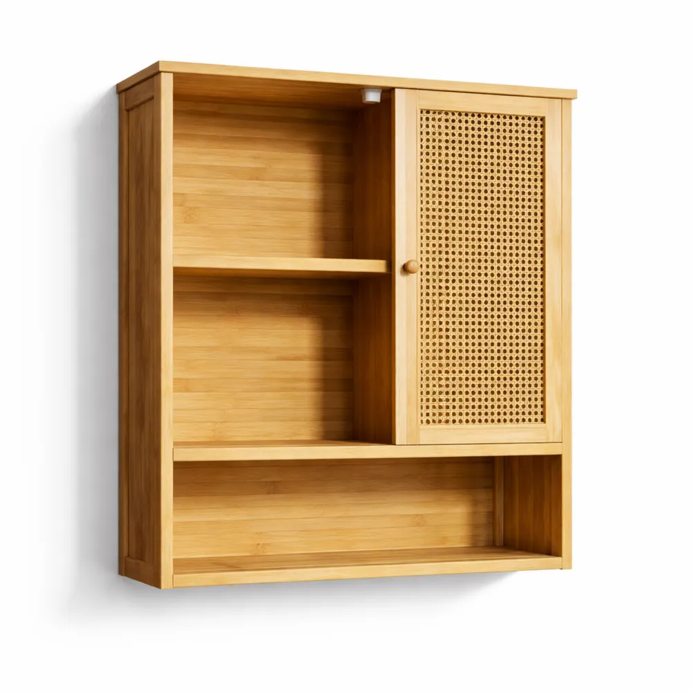 Armoire Murale de Salle de Bain en Bambou avec Étagère Réglable