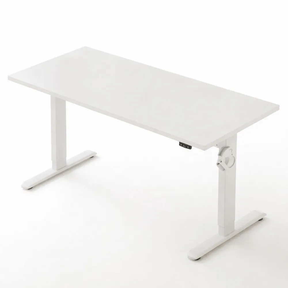 Bureau ajustable en hauteur 120x60 cm, avec réglage électrique et commande mémoire, ergonomique pour position debout ou assise, blanc