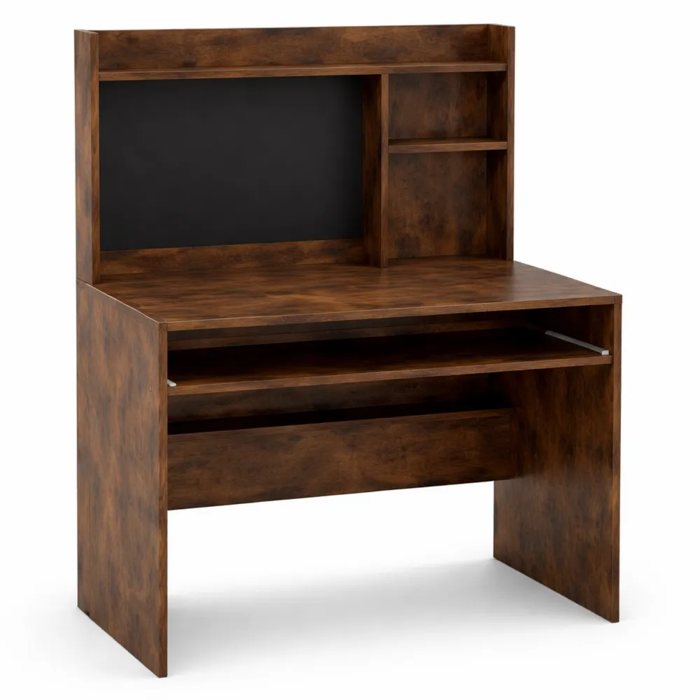 Bureau multifonction avec étagère réglable et espace d'affichage magnétique, table d'ordinateur en bois avec plateau clavier, marron