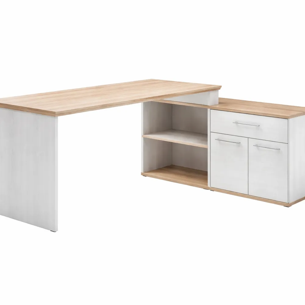Bureau d'angle moderne avec grande surface de travail et espace de rangement
